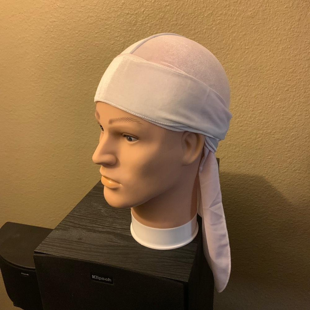 White Unisex Velvet Doo Rag, With Long Tail, Wide Straps.Brand new OSFA